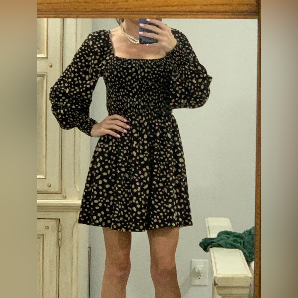 Black dress with brown polka dots